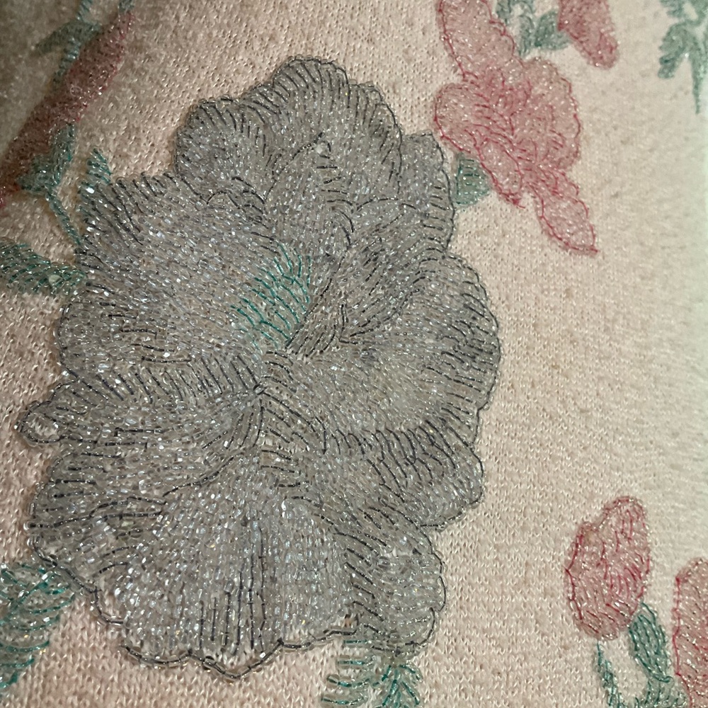 Vintage Nancy Johnson Heavily Beaded Knit Gatbsy Dress Small Medium 80s Floral - Picture 6 of 9